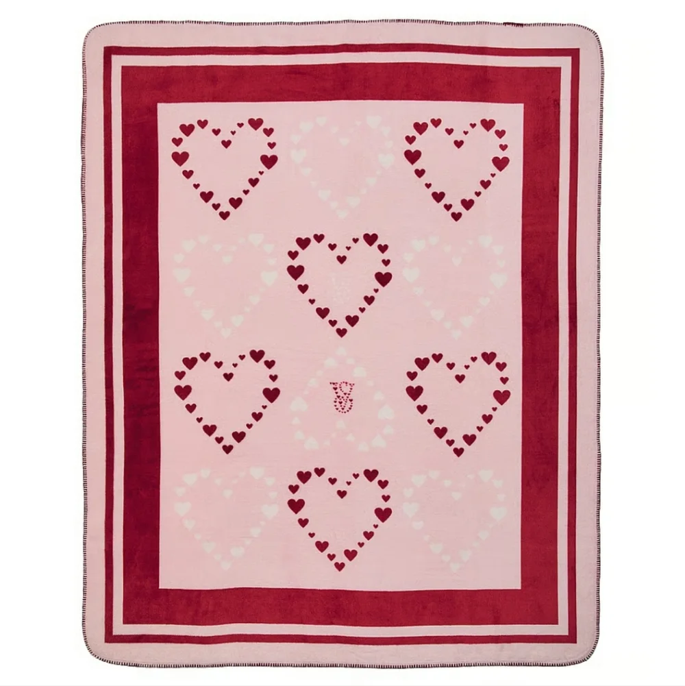 PINK Victoria's Secret Heart Patterned Blanket in Pink and Red 🆕